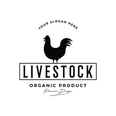 Fototapeta na wymiar Retro vintage organic chicken farm logo template design. Inspired by animal farming.
