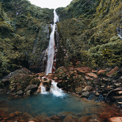 Waterfall in Guadeloupe Caribbean island. Chutes du Carbet, waterfall in Guadeloupe National Park.