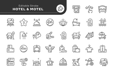 Hotel, business, vacation and travel.. Line icon set. Web icons in linear style for mobile application and web site. Outline pictogram.
