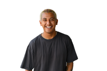 PNG of Cheerful young latin man smiling and looking at camera