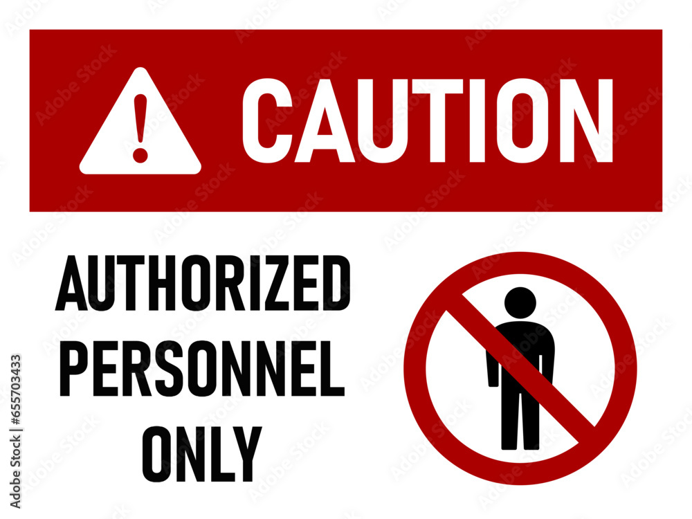 Aufkleber caution authorized personnel only warning sign icon with an aspect ratio of 4:3. vector image.