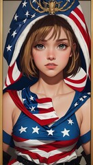 smartphone wallpaper anime girl dressed as american flag