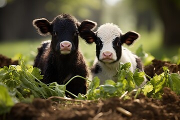 Fototapeta premium two young cow on a natural background