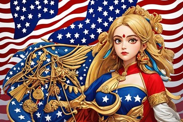 Hindu anime girl dressed as american flag