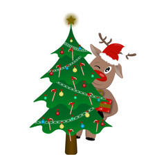 Christmas reindeer and Christmas tree