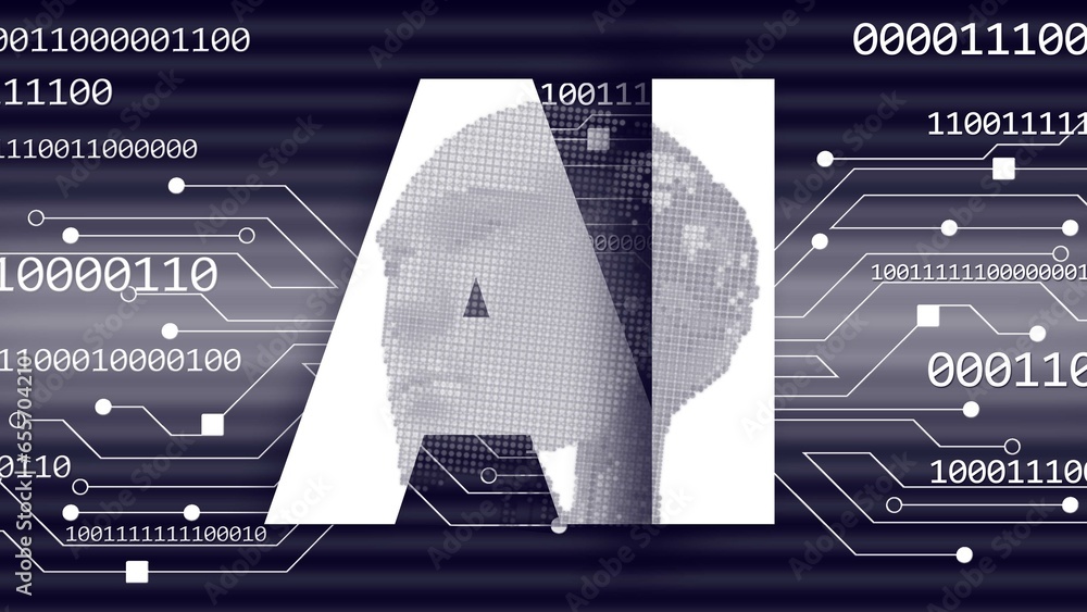 Aufkleber ai or artificial intelligence - abstract 3d robotic head on ai letter and futuristic digital technol