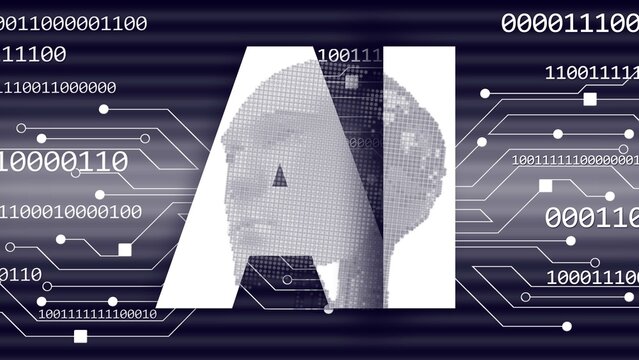 AI or Artificial Intelligence - abstract 3D robotic head on AI letter and futuristic digital technology background - 3D Illustration