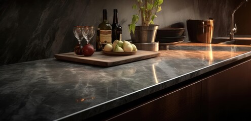 Stone countertop in luxury kitchen
