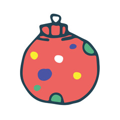 Hand Drawn Christmas Ball colorful Isolated, doodle and organic