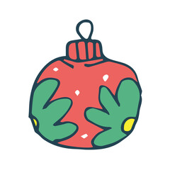 Hand Drawn Christmas Ball colorful Isolated, doodle and organic