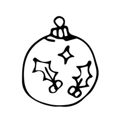 Fototapeta premium Hand Drawn Christmas Ball Isolated, doodle and organic
