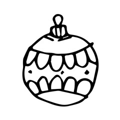 Hand Drawn Christmas Ball Isolated, doodle and organic