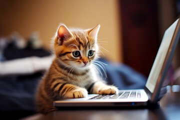 飼い主のためにメールチェックをする子猫