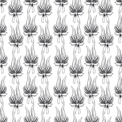 Hand drawn black pencil lavender flowers seamless pattern isolated on white background. Can be used for textile, fabric, gift-wrapping and other printed products.