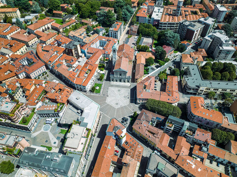 Aerial view of Saronno, a small town in Lombardy region, Varese, Italy.