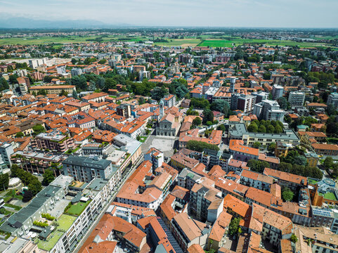 Aerial view of Saronno, a small town in Lombardy region, Varese, Italy.