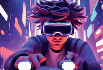 vr game, virtual reality, gaming, gaming, vr game concept. virtual reality headset in the neon style of a man in neon light.vr game, virtual reality, gaming, gaming, vr game concept. virtual reality h