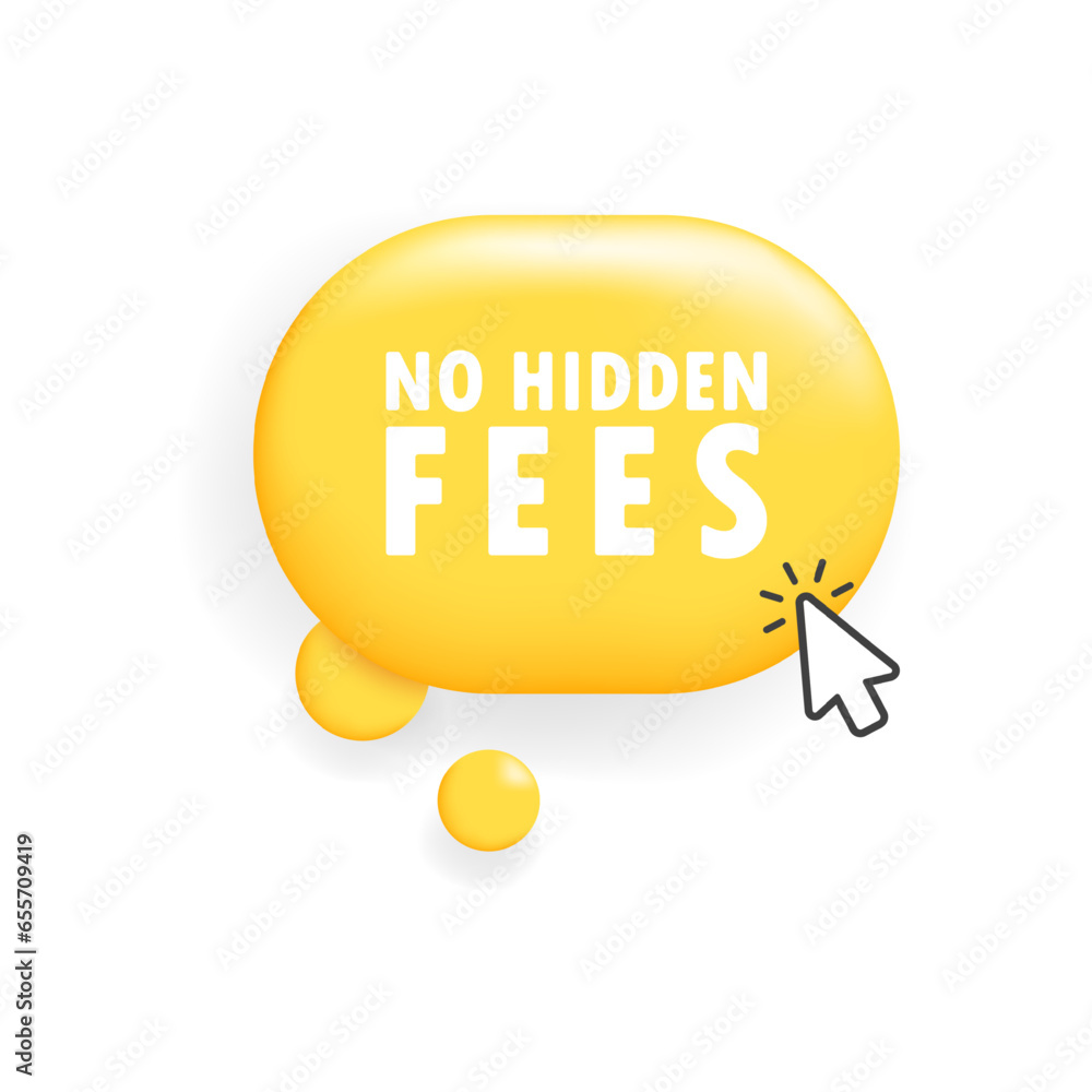 Poster no hidden fees button. flat, yellow, cursor on button, no hidden fees button. vector icon
