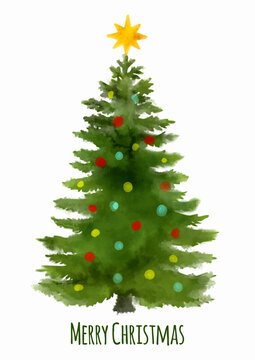 Hand painted watercolour Christmas tree background design