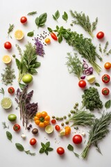 Fototapeta na wymiar A vibrant and colorful circular display of fruits and vegetables