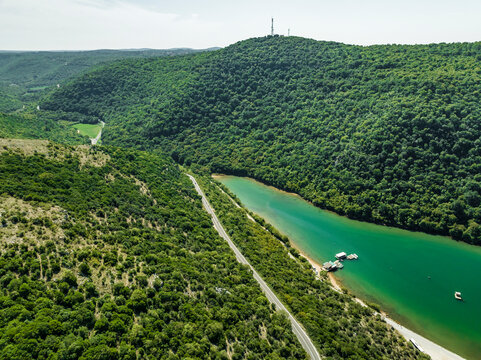 Aerial view of Limski Fjord (Canal di Leme) in Sveti Lovrec, Istria, Croatia.