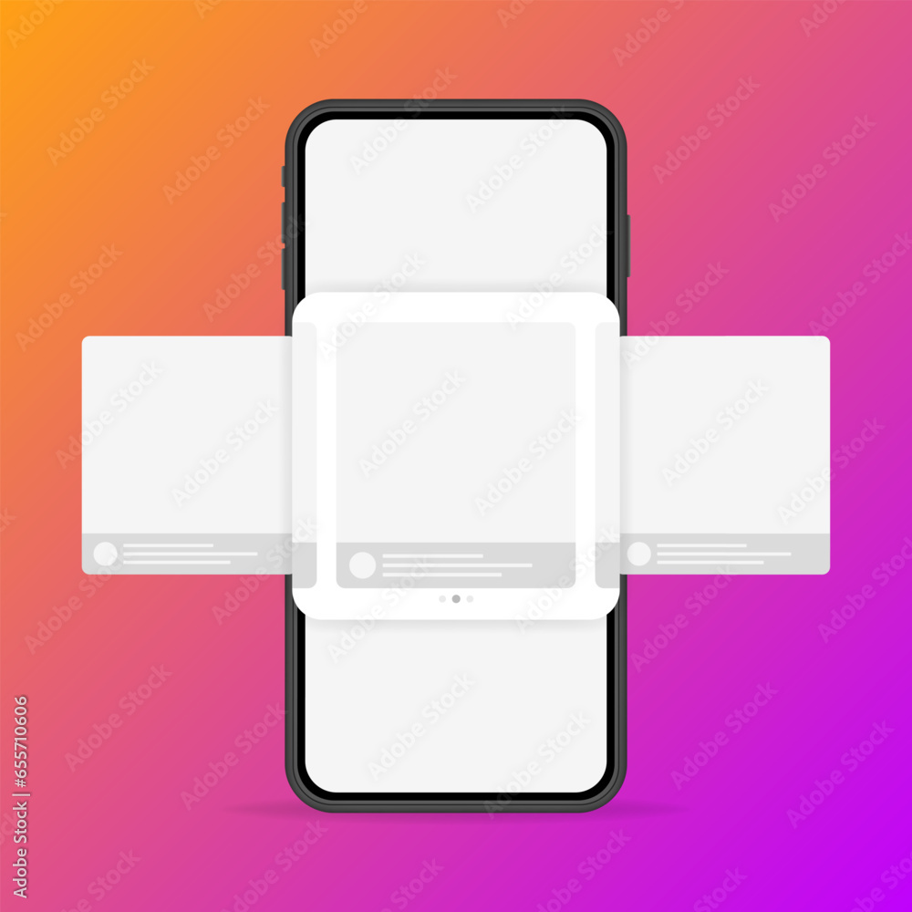 Poster feed scrolling on your phone. flat, white, phone screen mockup, feed layout, feed scrolling. vector 