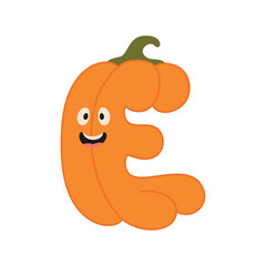 Cute Halloween alphabet letter E pumpkin character. Funny kids decorative lettering. for t-shirt, nursery decoration, baby shower, greeting card, invitation, scrapbooking. Vector stock illustration
