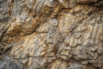 A detailed close-up of a rugged and textured rock face