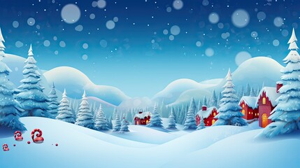 Illustration of a winter landscape. Snowy Christmas background.
