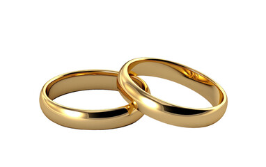 Beautiful Golden Wedding Rings Isolated on White Transparent Background.