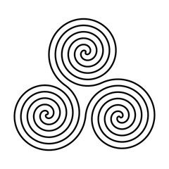 Triskelion flat illustration icon - Black Triskeles ancient mythology symbol isolated on white background
