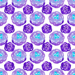 Hand drawn watercolor purple abstract roses seamless pattern isolated on white background. Can be used for textile, fabric and other printed products.
