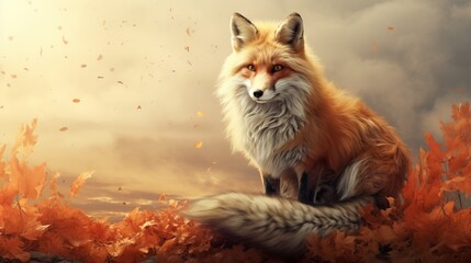 Portrait of a fox against a background of nature.