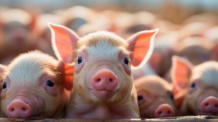 A small piglets in the farm waiting for feed.