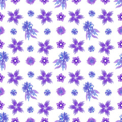 Hand drawn watercolor purple abstract flowers seamless pattern isolated on white background. Can be used for textile, fabric and other printed products.