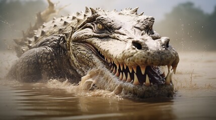 Obraz premium Сrocodile in the water with its mouth open.