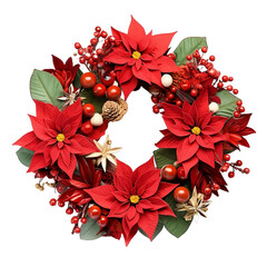 Christmas wreath with poinsettia, Joyful Christmas Wreaths: Festive Decorations in a Clean White Background. Celebrate, Wreaths