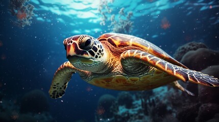 Obraz premium Turtle swimming in the turquoise sea