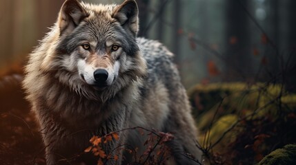Wolf against the background of the forest.