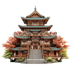 3D rendering of a traditional Japanese temple 
PNG Cutout, Generative AI.png