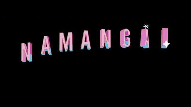 Bright letters jump merrily in the inscription NAMANGAN city. Retro. Alpha channel black. Looped from frame 120 to 240, Alpha BW at the end
