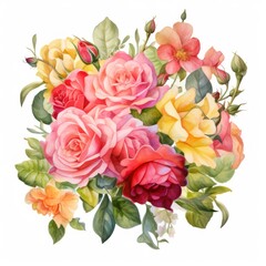Vibrant Watercolor Spring Garden Clipart - Cascade of Blooming Roses