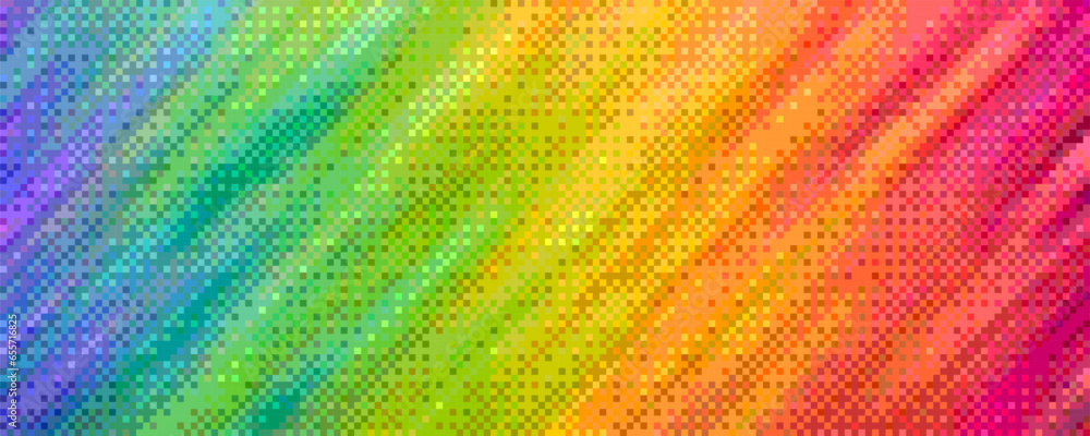 Aufkleber pixelated rainbow diagonal gradient background with dither effect. colorful mosaic pixel art texture
