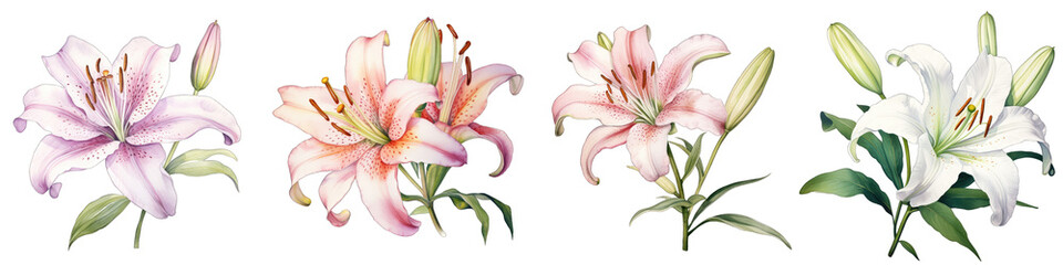 Lily  Botanical View On A Clean White Background Soft Watercolour Transparent Background