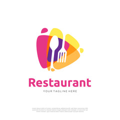 Colorful restaurant healthy food logo design inspiration