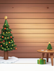 Christmas and New Year background with empty background, Christmas tree and Empty display for product montage.