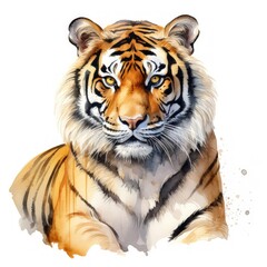 Regal Golden and Black Tiger Watercolor Clipart of Resting Tiger