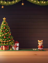 Christmas and New Year background with empty background, Christmas tree and Empty display for product montage.