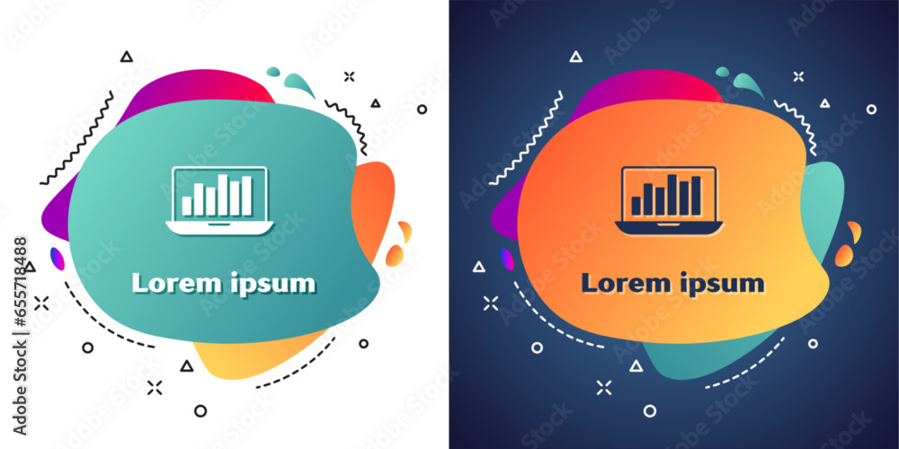 Poster white laptop with graph chart icon isolated on white and blue background. report text file icon. acc