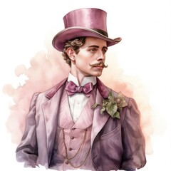 Victorian Gentleman Watercolor Clipart with Intricate Vintage Detailing